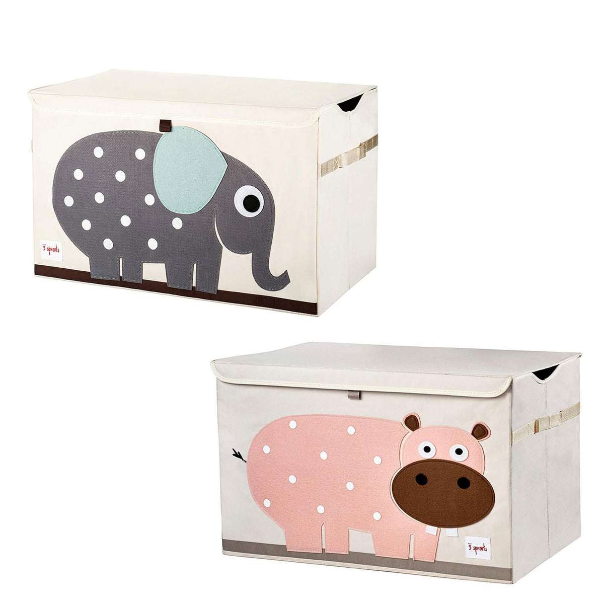 3 Sprouts Collapsible Toy Chest Storage Bin Bundle w/ Elephant + Hippo (2 Pack)