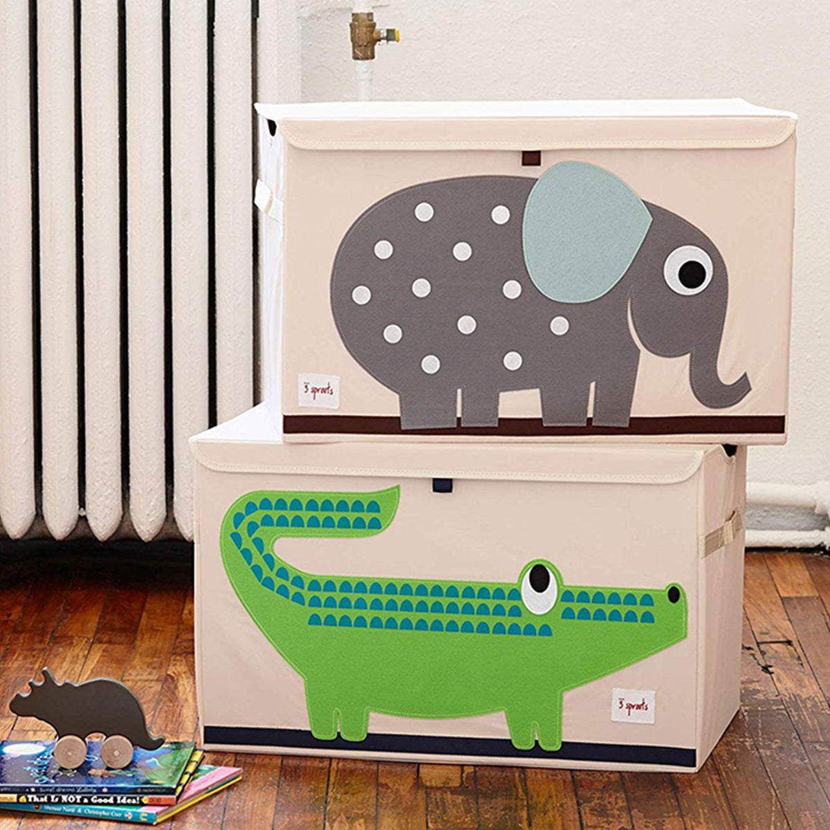 3 Sprouts Collapsible Toy Chest Storage Bin Bundle w/ Elephant + Hippo (2 Pack)