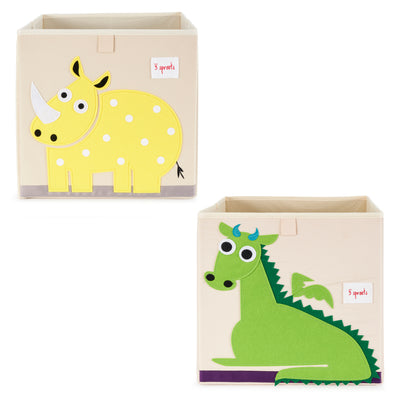 3 Sprouts Kids Foldable Dragon Felt Storage Cube Toy Bin and Rhino Cube Toy Bin - VMInnovations