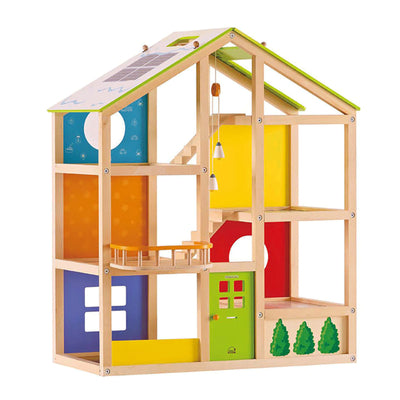 Hape All Season Kids 6 Room Dollhouse Bundle with Wooden Family Play Toy Car