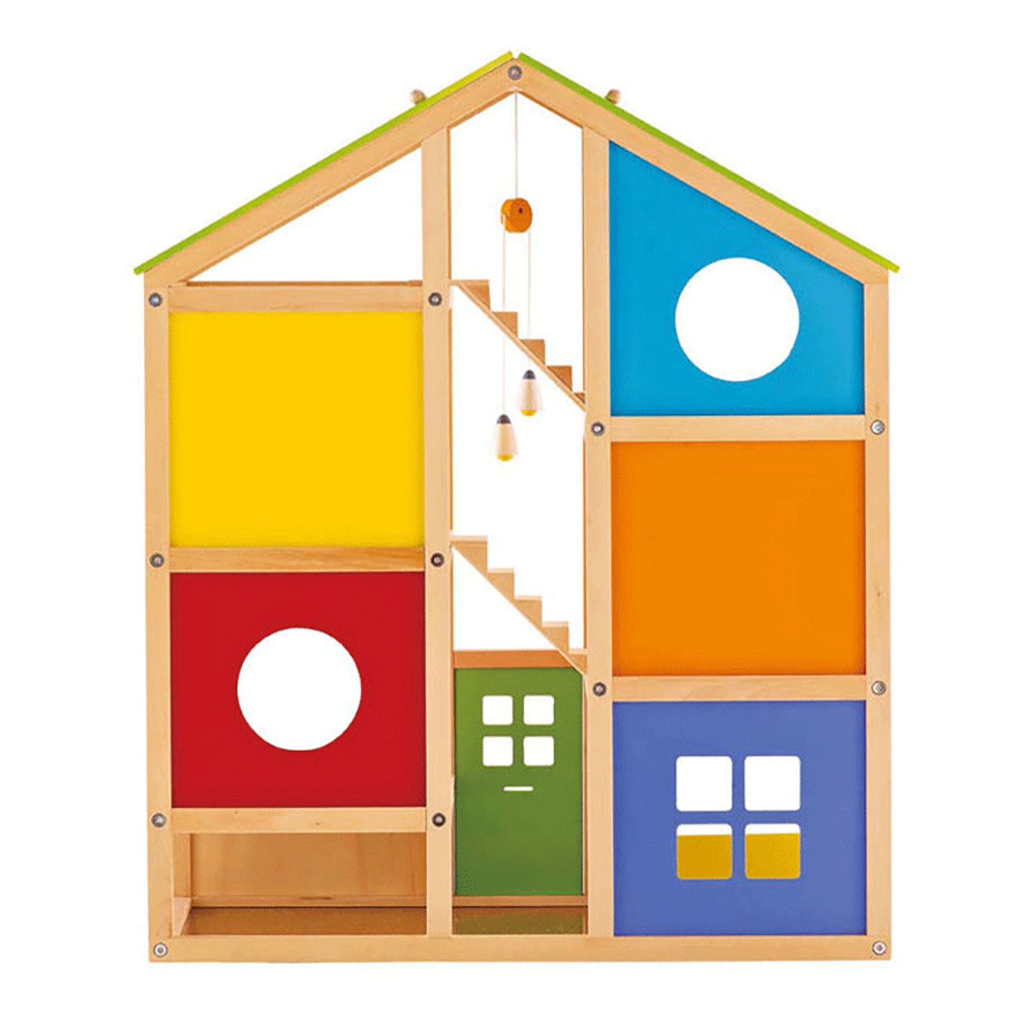 Hape All Season Kids 6 Room Dollhouse Bundle with Wooden Family Play Toy Car