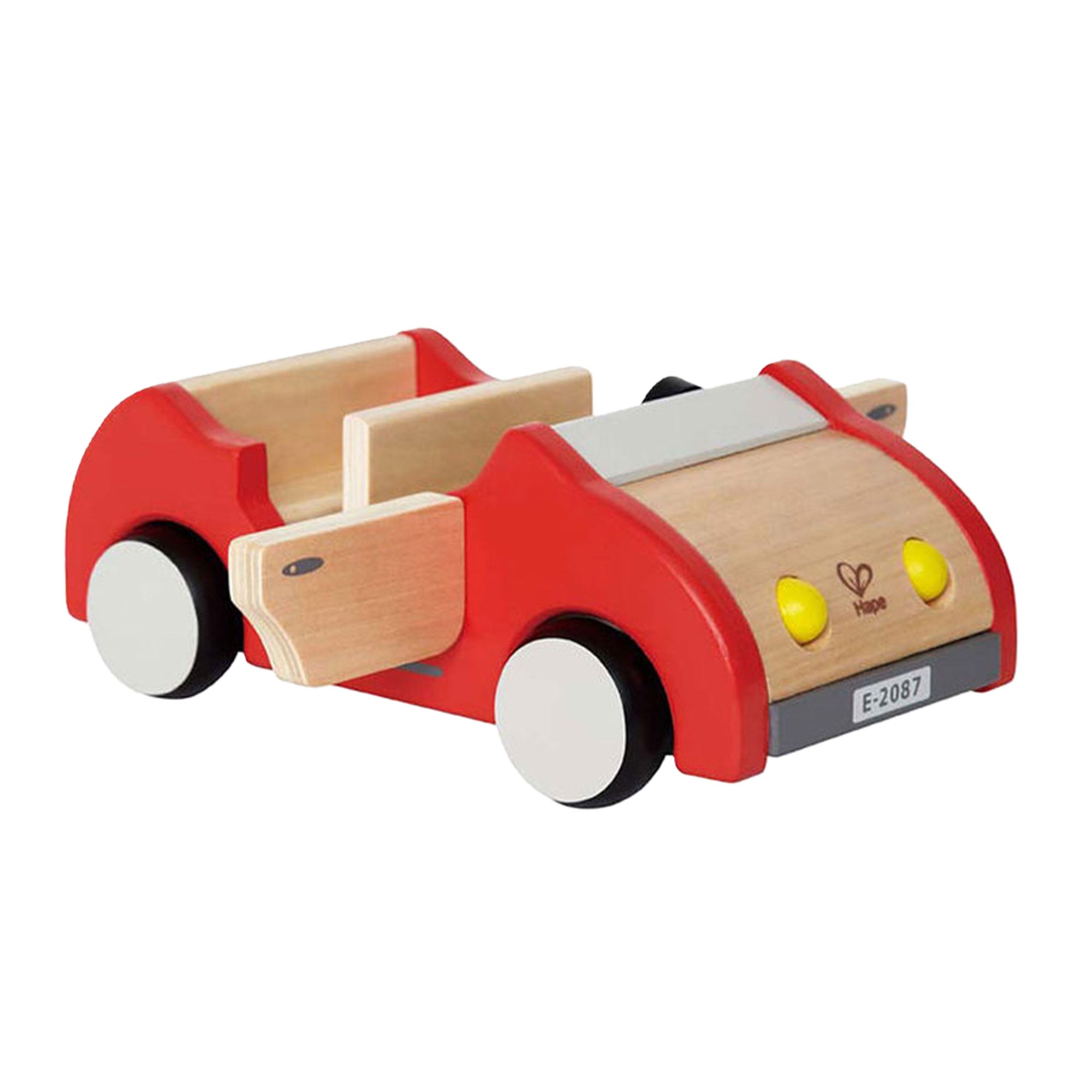 Hape Kids Dollhouse Bundle with Family of 5 Wooden Bendable Dolls and Toy Car