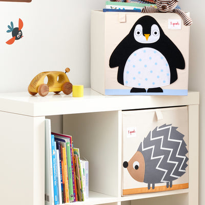 3 Sprouts Kids Felt Dragon Storage Cube Bin with Penguin Fabric Storage Cube Bin - VMInnovations