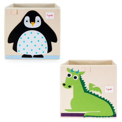 3 Sprouts Kids Felt Dragon Storage Cube Bin with Penguin Fabric Storage Cube Bin - VMInnovations