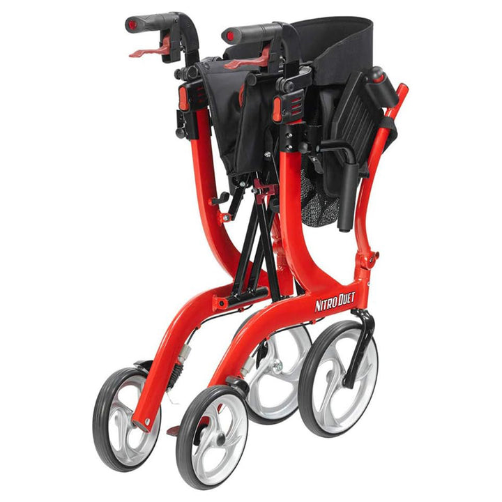 Drive Medical Nitro Duet Rollator Walker and Transport Wheelchair Chair, Red