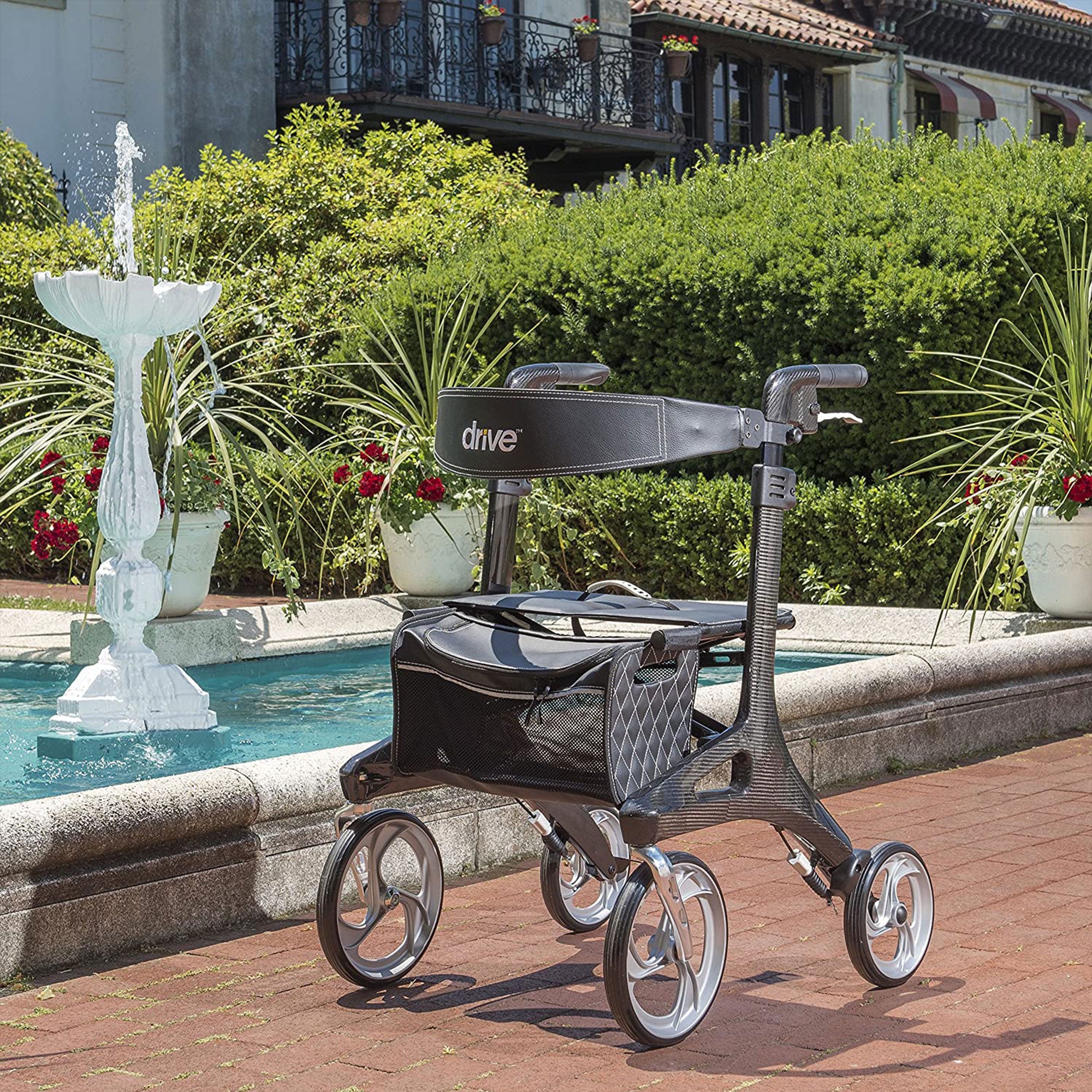 Drive Medical Nitro Elite CF Carbon Fiber Rollator Walker Chair w/ Brake, Black - VMInnovations