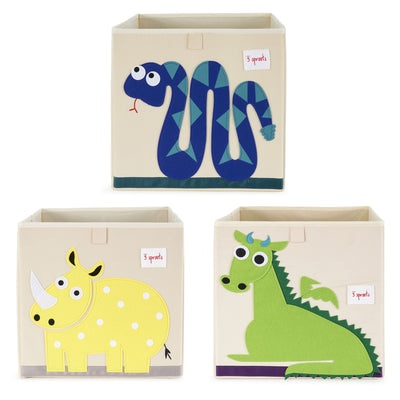 3 Sprouts Kids Felt Dragon Storage Cube Bin w/ Snake & Rhino Storage Cube Bins