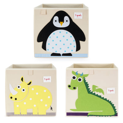 3 Sprouts Kids Felt Dragon Storage Cube Bin w/ Penguin & Rhino Storage Cube Bins - VMInnovations