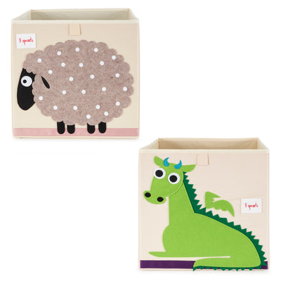 3 Sprouts Kids Felt Dragon Storage Cube Bin with Sheep Fabric Storage Cube Bin - VMInnovations