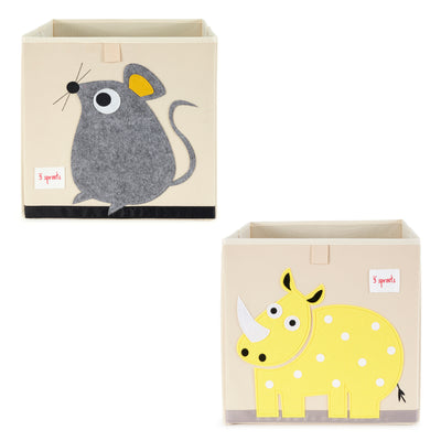 3 Sprouts Kids Felt Mouse Storage Cube Box Toy Bin w/ Rhino Storage Cube Bin - VMInnovations