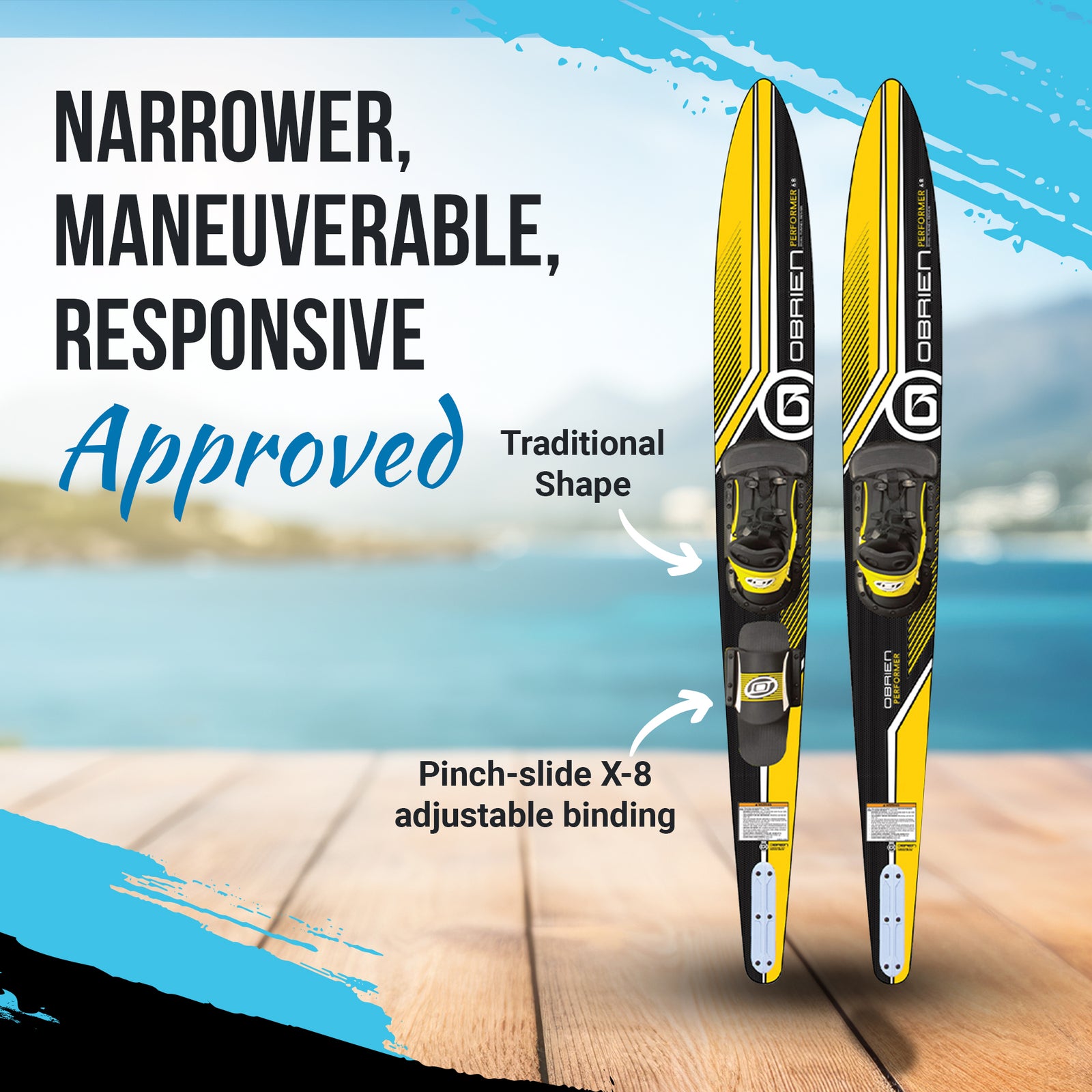 O'Brien Adult 68 inches Performer Combo Water skis, Yellow and Black (Open Box) - VMInnovations