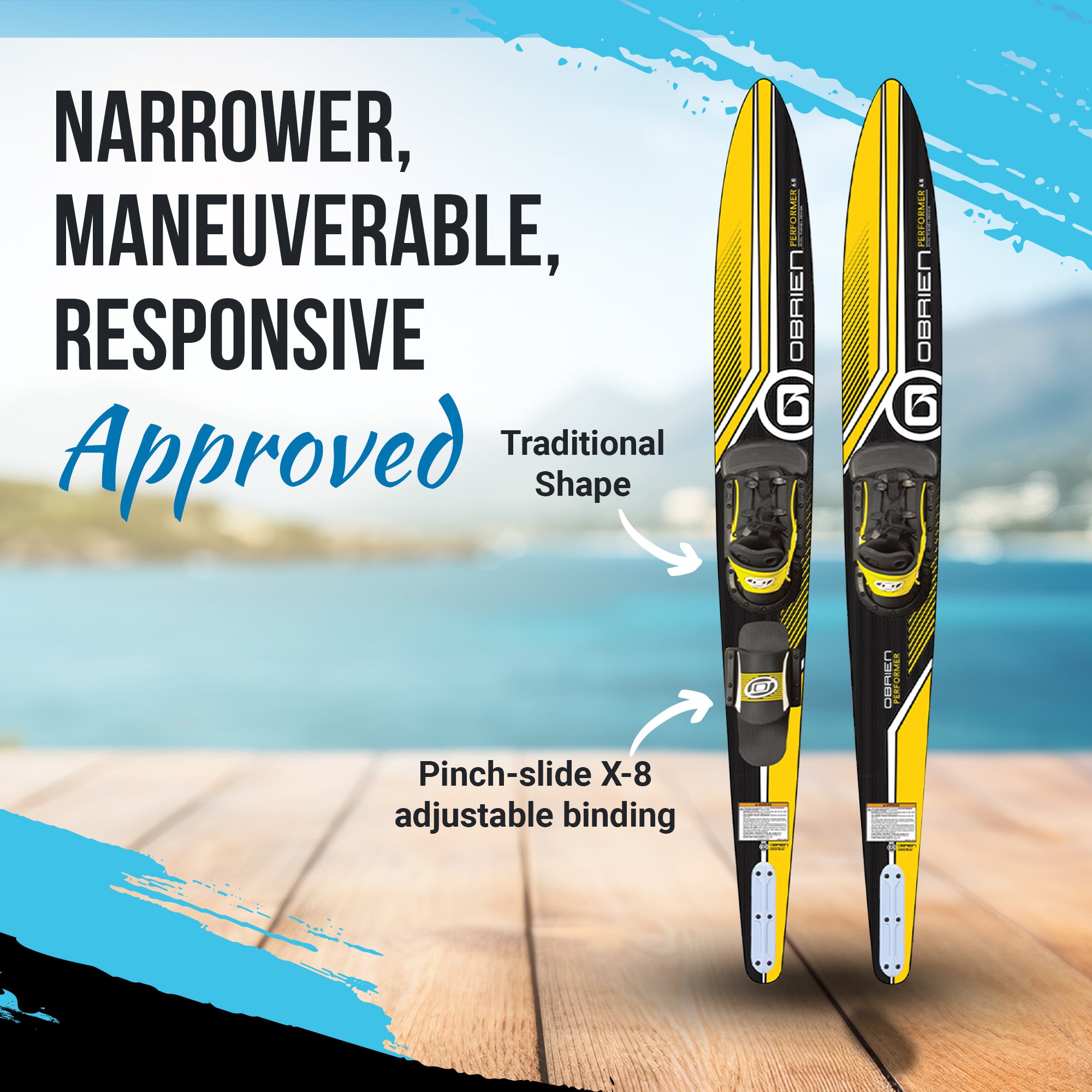 O'Brien Watersports Adult 68 inches Performer Combo Water skis, Yellow (Used) - VMInnovations