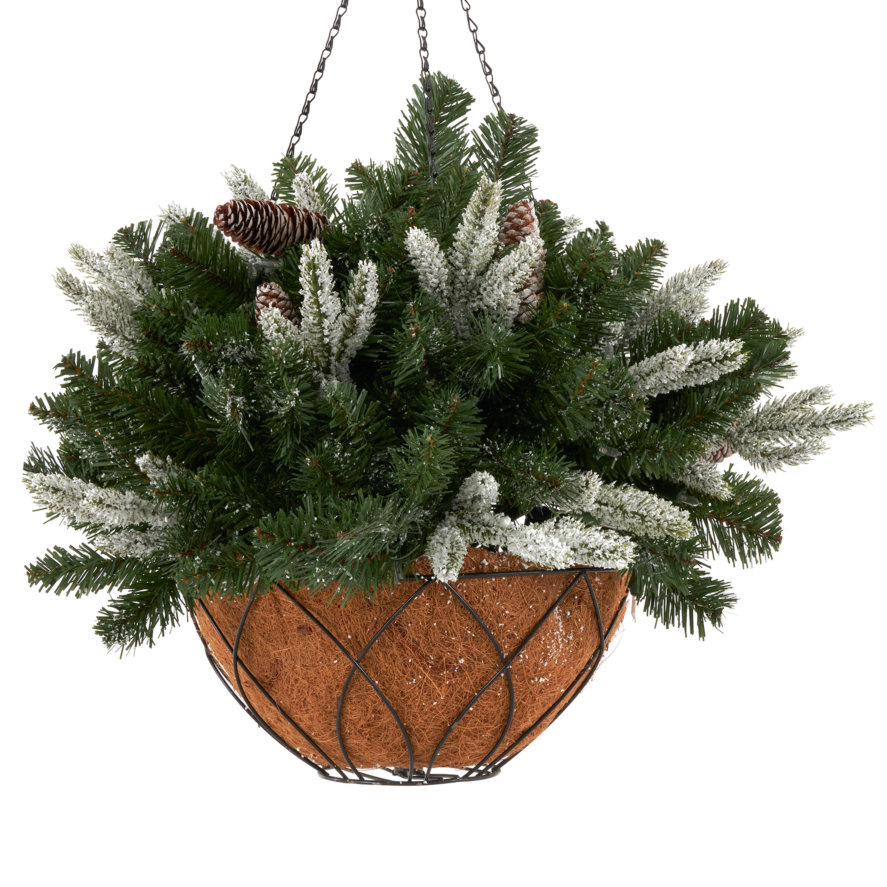 NOMA 24 Inch Evergreen Prelit Vienna Hanging Basket Indoor Outdoor Holiday Decor - VMInnovations