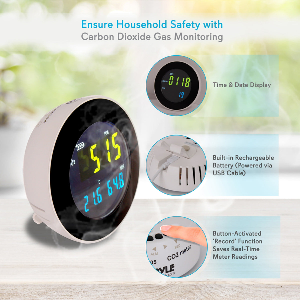 Pyle Smart Indoor Air Quality Monitor Digital Hygrometer Test Gauge (4 Pack)