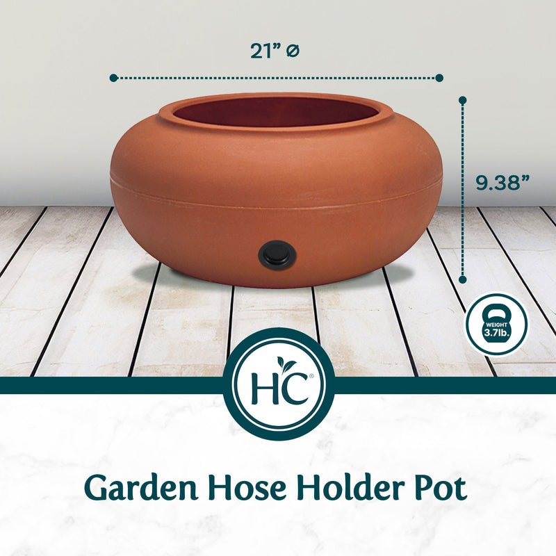 The HC Companies 21 Inch Plastic Outdoor Hose Storage Hideaway Pot, Terra Cotta