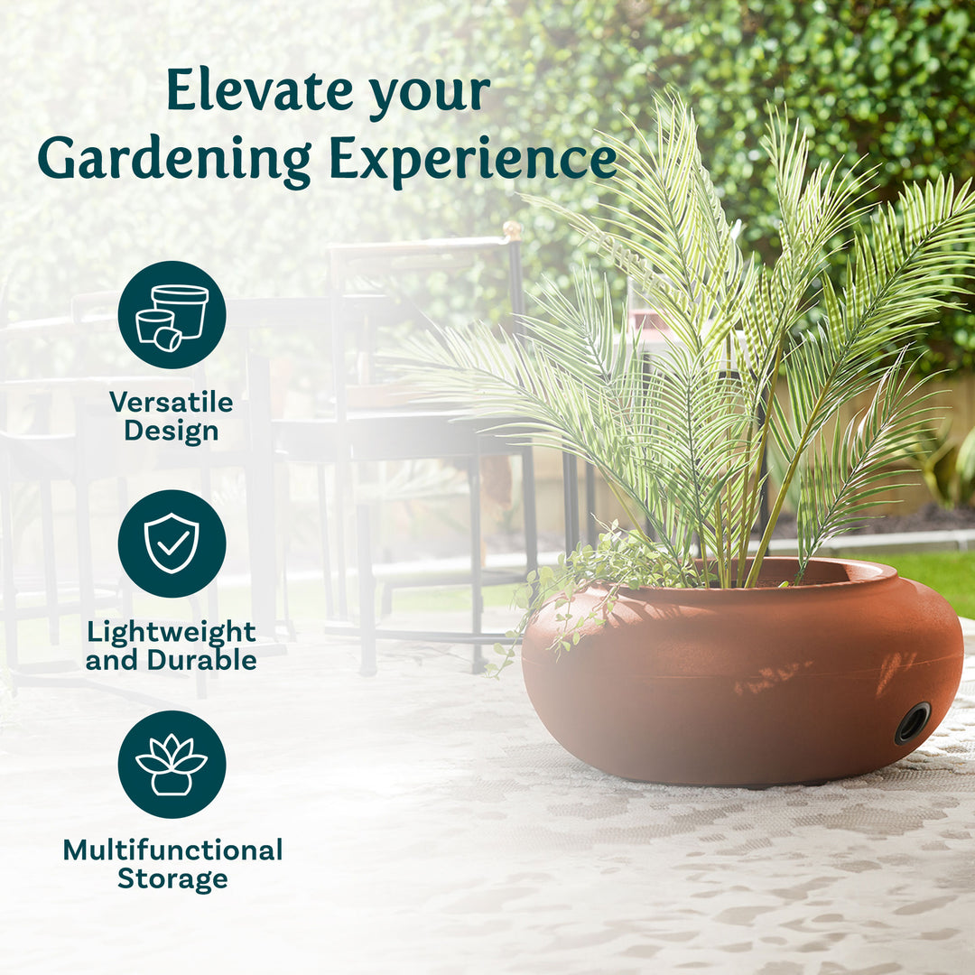 The HC Companies 21" Plastic Hose Storage Hideaway Pot, Terra Cotta (Open Box) - VMInnovations