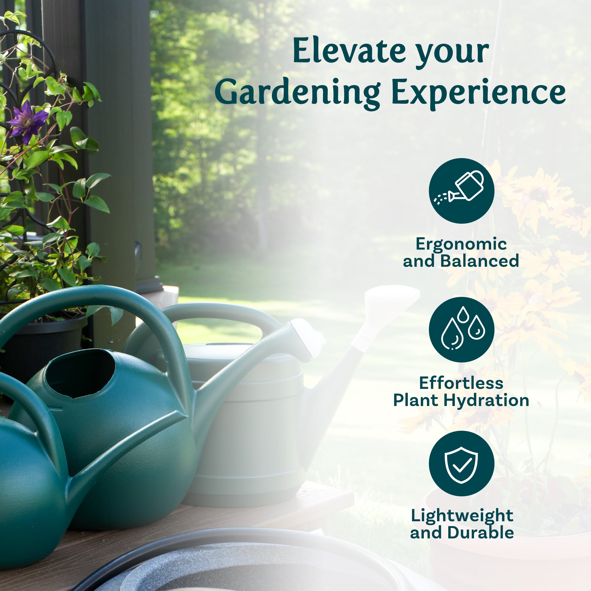 HC Companies 2 Gallon Premium Large Mouth Garden Plant Watering Can, Evergreen