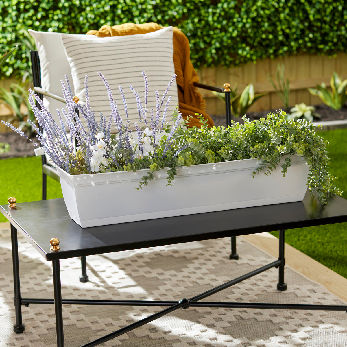 HC Companies Flower Planter Box w/ Saucer, White & Wakefield 1gal HERO Compost