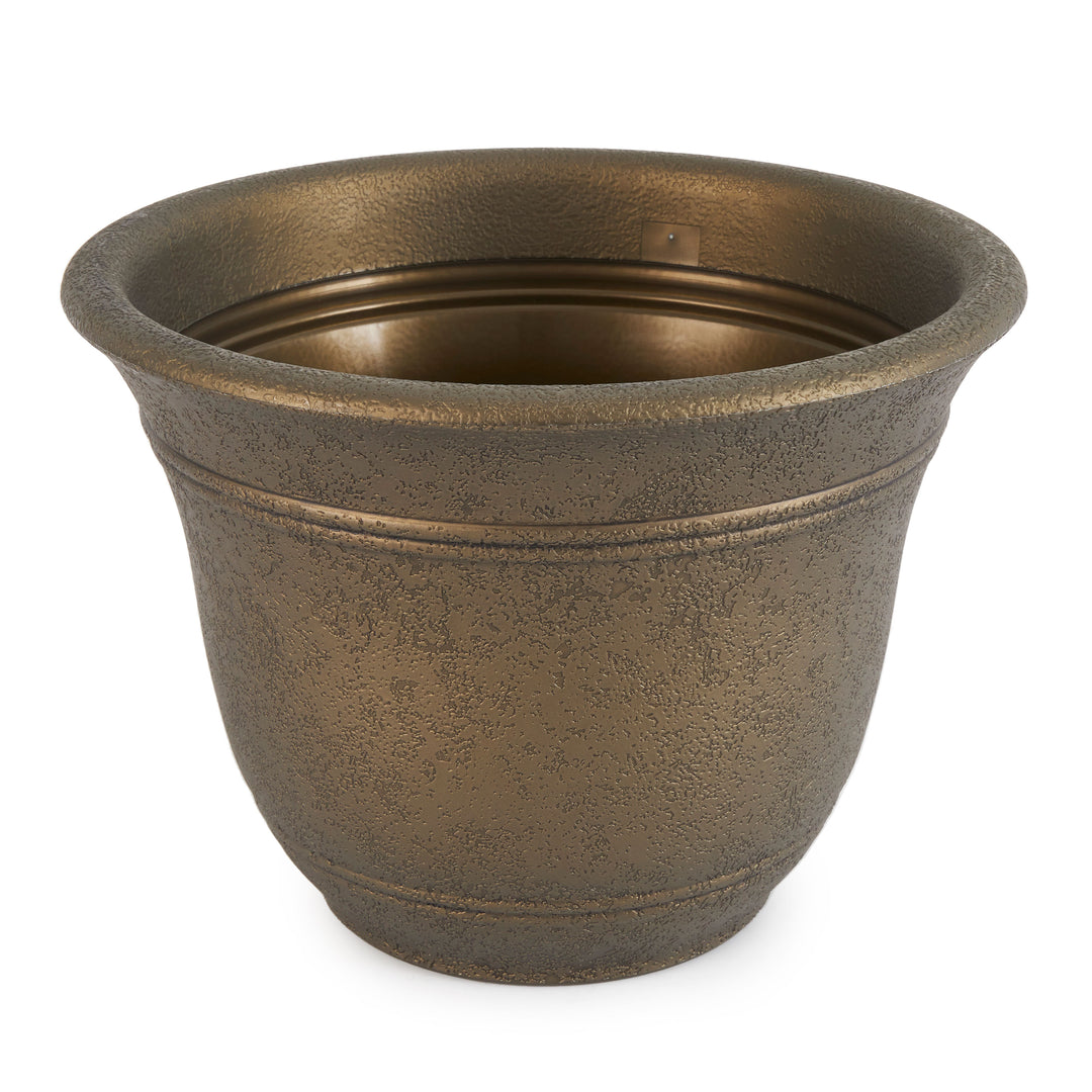 HC Companies Sierra 10 Inch Round Resin Flower Garden Planter Pot, Celtic Bronze