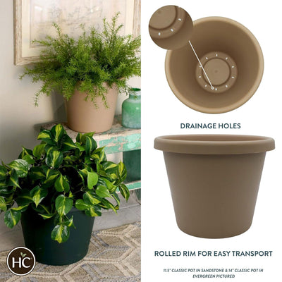 The HC Companies 16" Plastic Indoor Outdoor Classic Flower Pot Planter, Beige