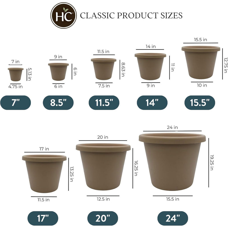 The HC Companies 16" Plastic Indoor Outdoor Classic Flower Pot Planter, Beige