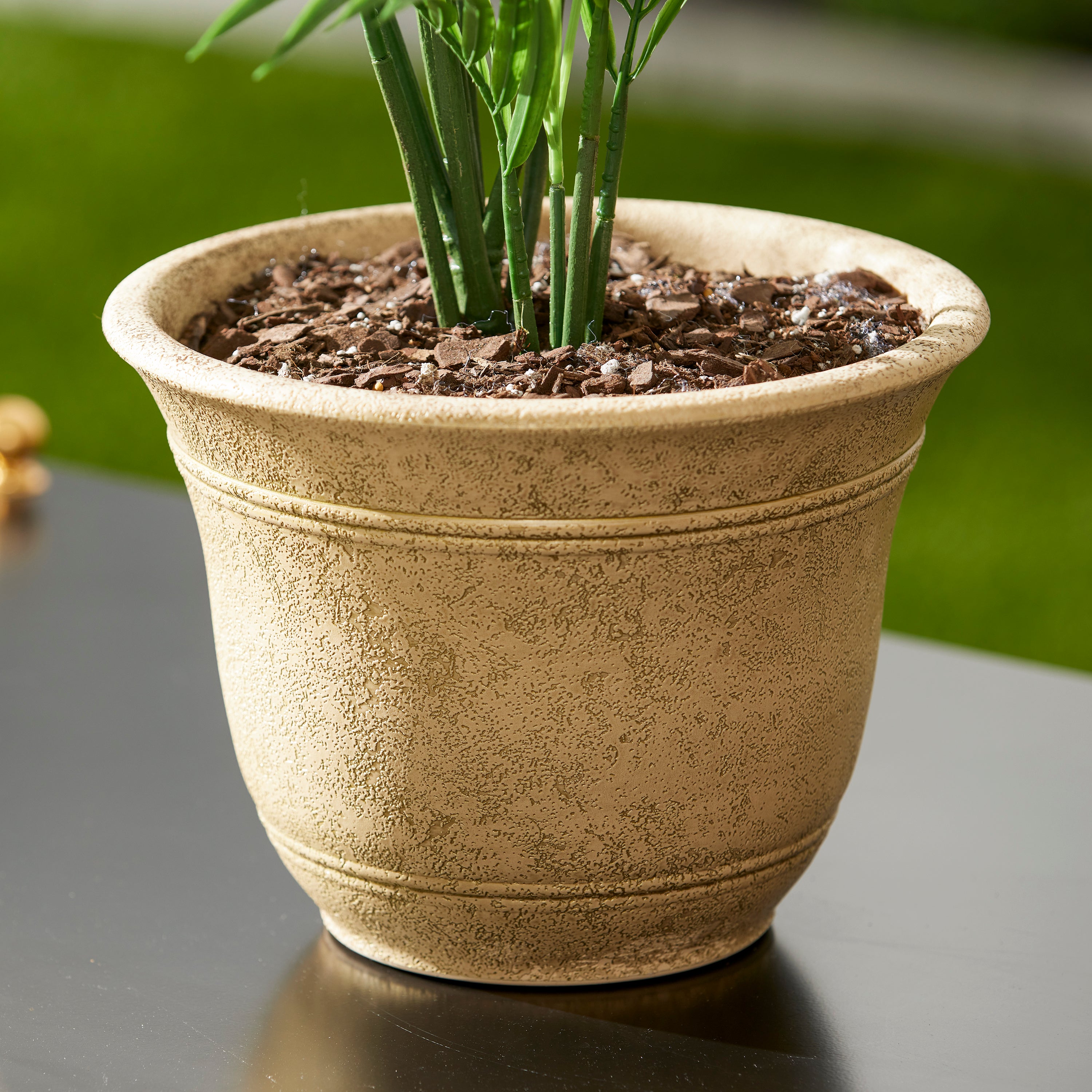 HC Companies 10 Inch Resin Flower Garden Planter Pot, Arizona Sand (Open Box) - VMInnovations