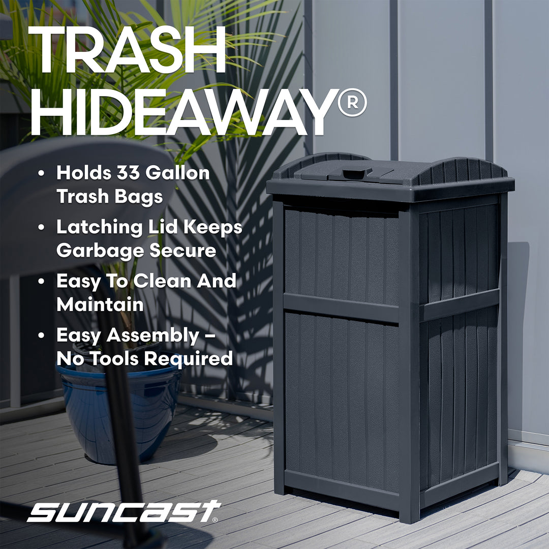 Suncast Trashcan Hideaway Outdoor 33 Gallon Garbage Trash Waste Bin, Cyberspace - VMInnovations