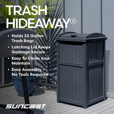 Suncast Trashcan Hideaway Outdoor 33 Gallon Garbage Trash Waste Bin, Cyberspace - VMInnovations