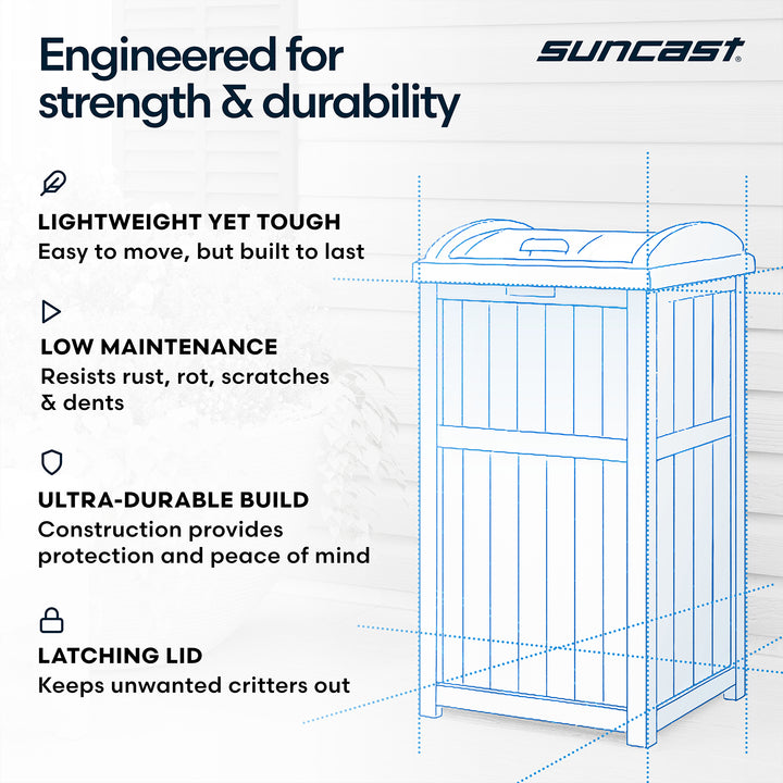 Suncast Trashcan Hideaway Outdoor 33 Gallon Garbage Trash Waste Bin, Cyberspace - VMInnovations