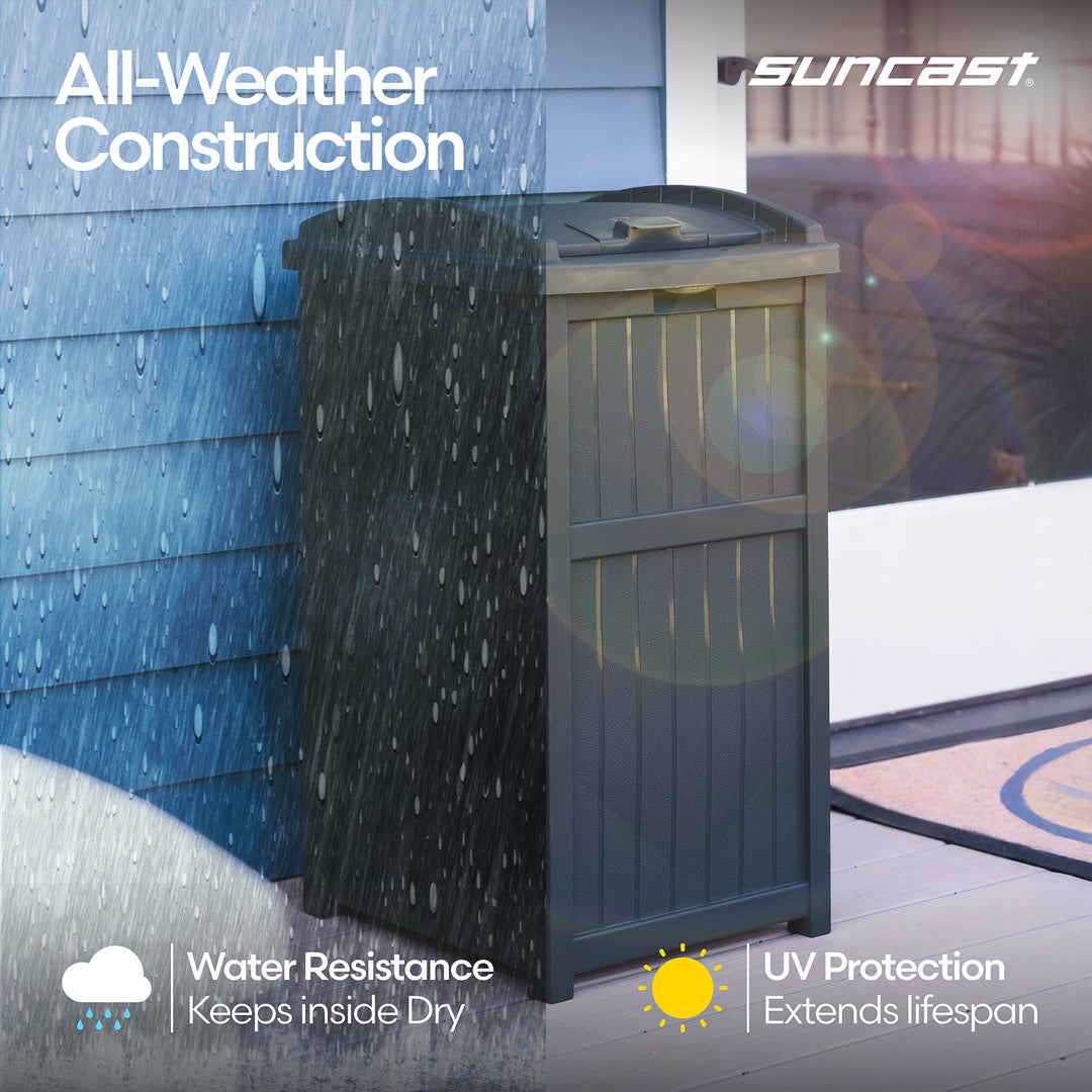 Suncast Trashcan Hideaway Outdoor 33 Gallon Garbage Trash Waste Bin, Cyberspace - VMInnovations