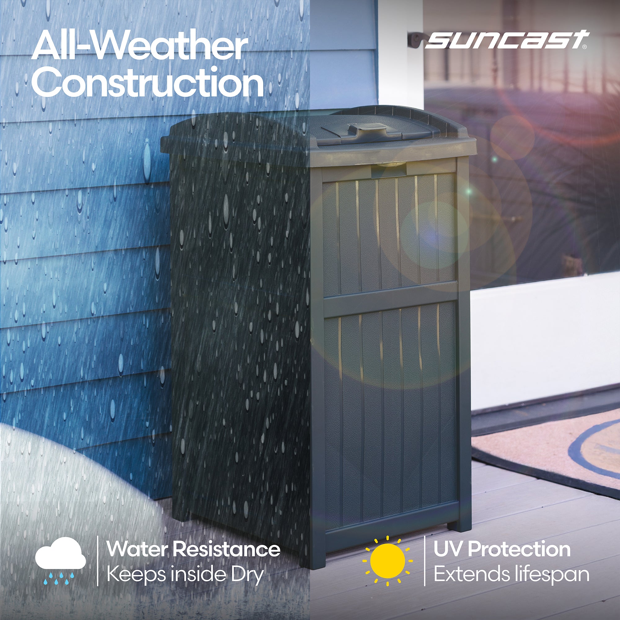 Suncast Trashcan Hideaway Outdoor 33 Gallon Garbage Trash Waste Bin, Cyberspace - VMInnovations