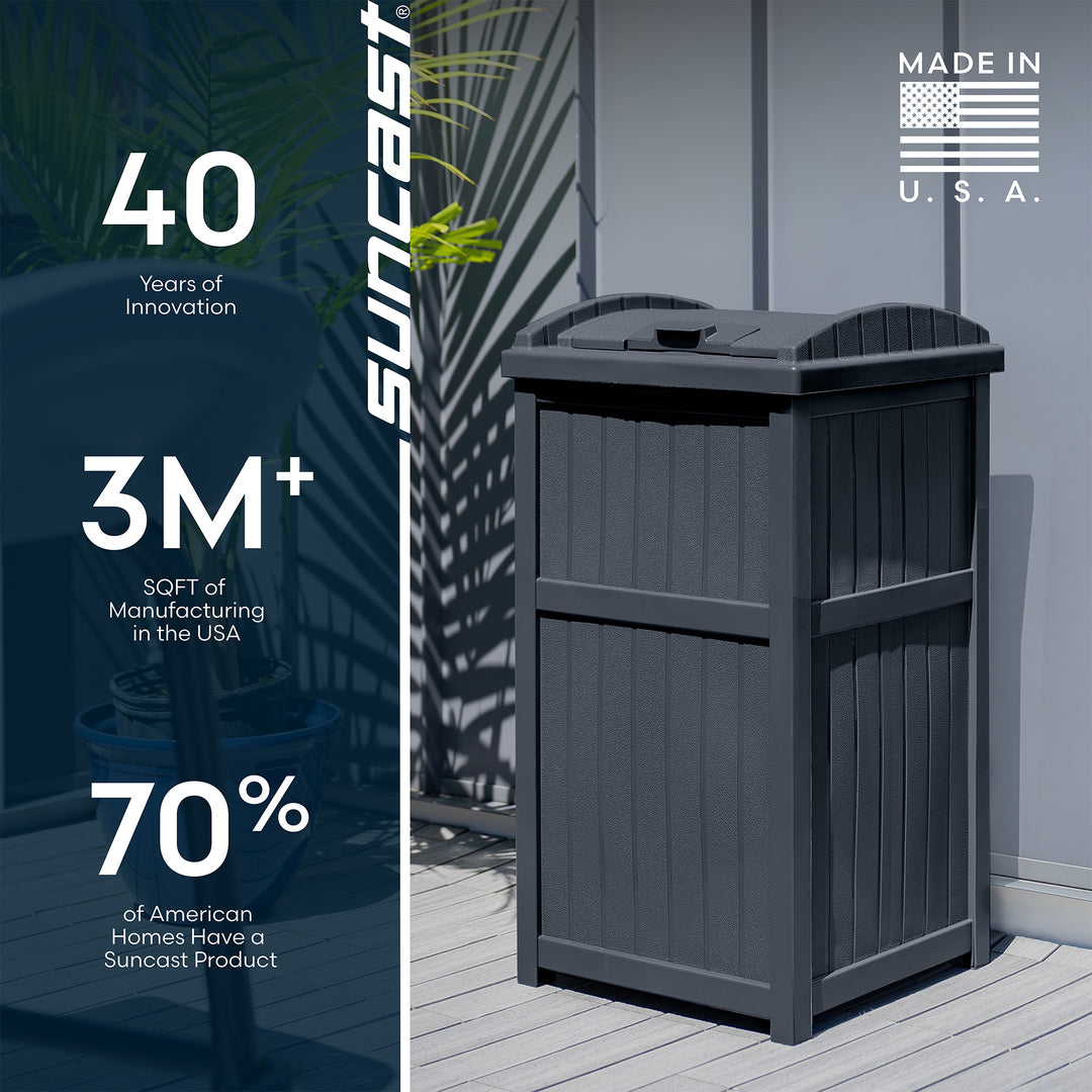 Suncast Trashcan Hideaway Outdoor 33 Gallon Garbage Trash Waste Bin, Cyberspace - VMInnovations
