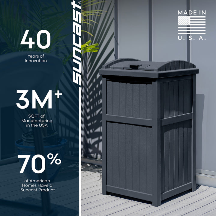 Suncast Trashcan Hideaway Outdoor 33 Gallon Garbage Trash Waste Bin, Cyberspace - VMInnovations