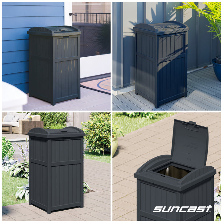 Suncast Trashcan Hideaway Outdoor 33 Gallon Garbage Trash Waste Bin, Cyberspace - VMInnovations