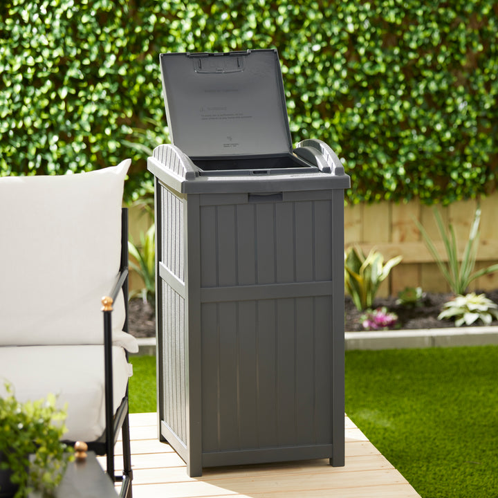 Suncast Trashcan Hideaway Outdoor 33 Gallon Garbage Trash Waste Bin, Cyberspace