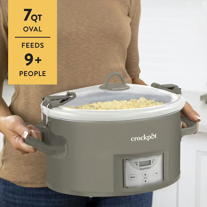 Crock Pot 7 Qt Cook and Carry Programmable Slow Cooker with Locking Lid, Grey