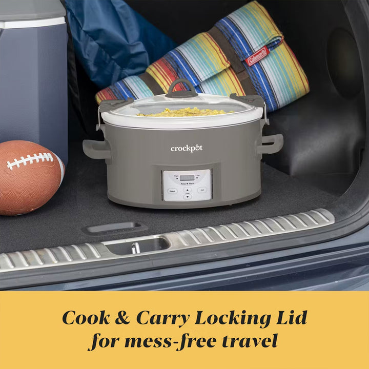 Crock Pot 7 Qt Cook and Carry Programmable Slow Cooker with Locking Lid, Grey