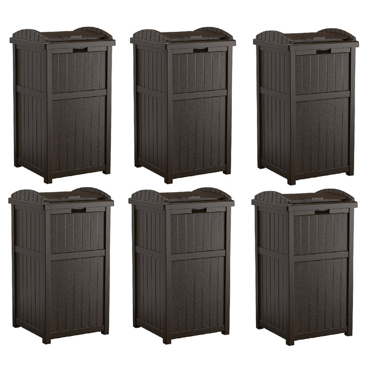 Suncast Trash Hideaway Outdoor Patio 33 Gal Garbage Waste Trash Can Bin (6 Pack)