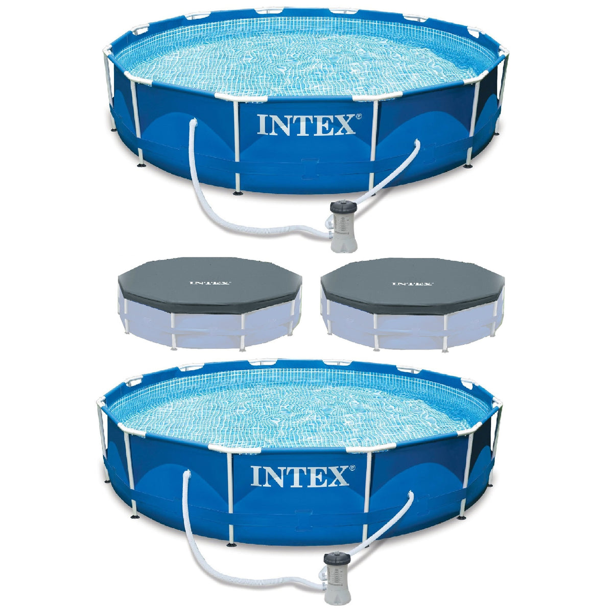 Intex Metal Frame Swimming Pool with Filter Pump(2 Pack) & Debris Cover (2 Pack) - VMInnovations