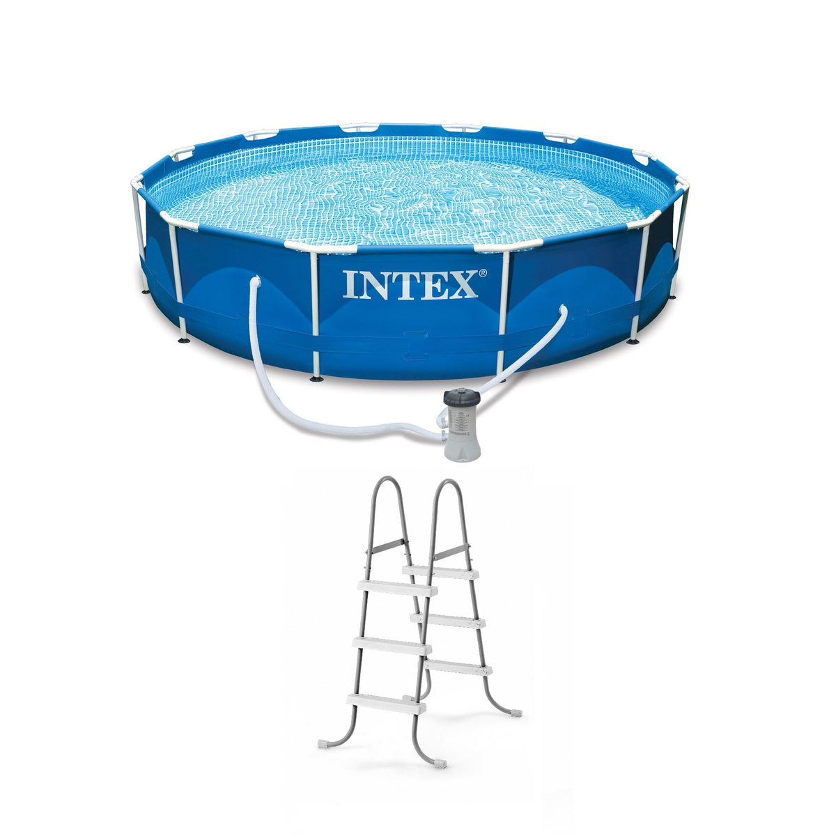 Intex Framed Pool w/ Filter Pump & Above Ground Pool Ladder for 42” Wall Height