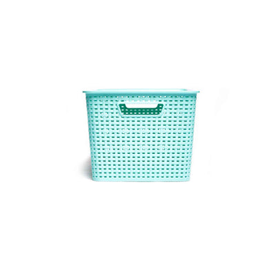 Homz Compact Large Woven Plastic Basketweave Storage Box, Light Blue (12 Pack)