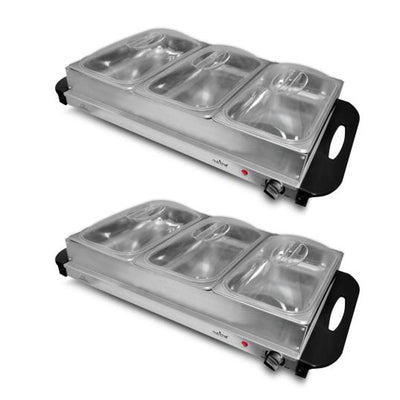 NutriChef 3 Pot Electric Hot Plate Buffet Warmer Chafing Serving Dish (2 Pack) - VMInnovations