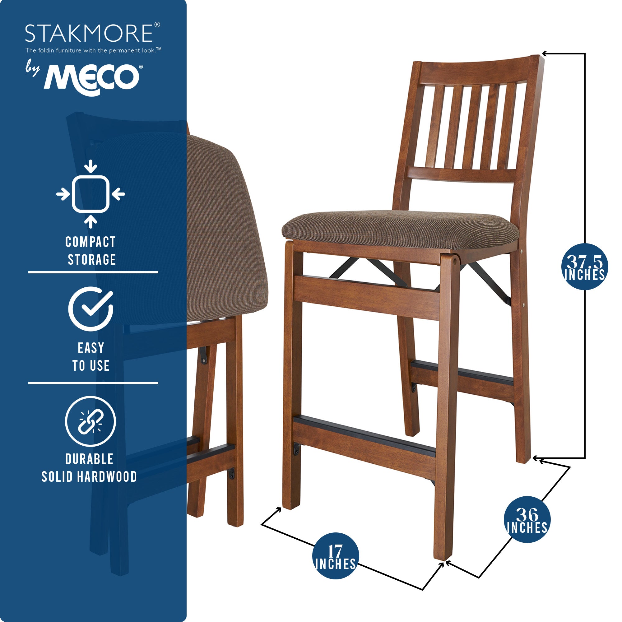 MECO Stakmore Fabric Seat Folding Counter Stools, Espresso (2 Pack) (Open Box) - VMInnovations