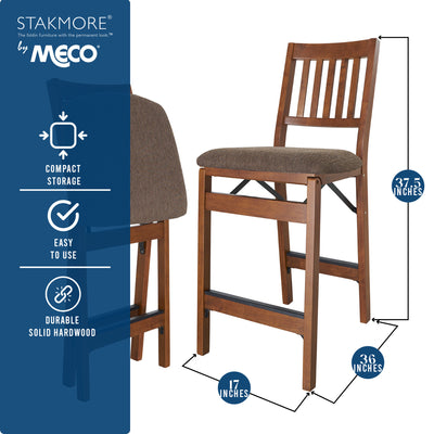 MECO Stakmore Fabric Seat Folding Counter Stools, Espresso (2 Pack) (Open Box) - VMInnovations