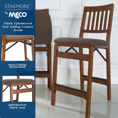 MECO Stakmore Fabric Upholstered Seat Folding Counter Stools, Espresso (2 Pack)