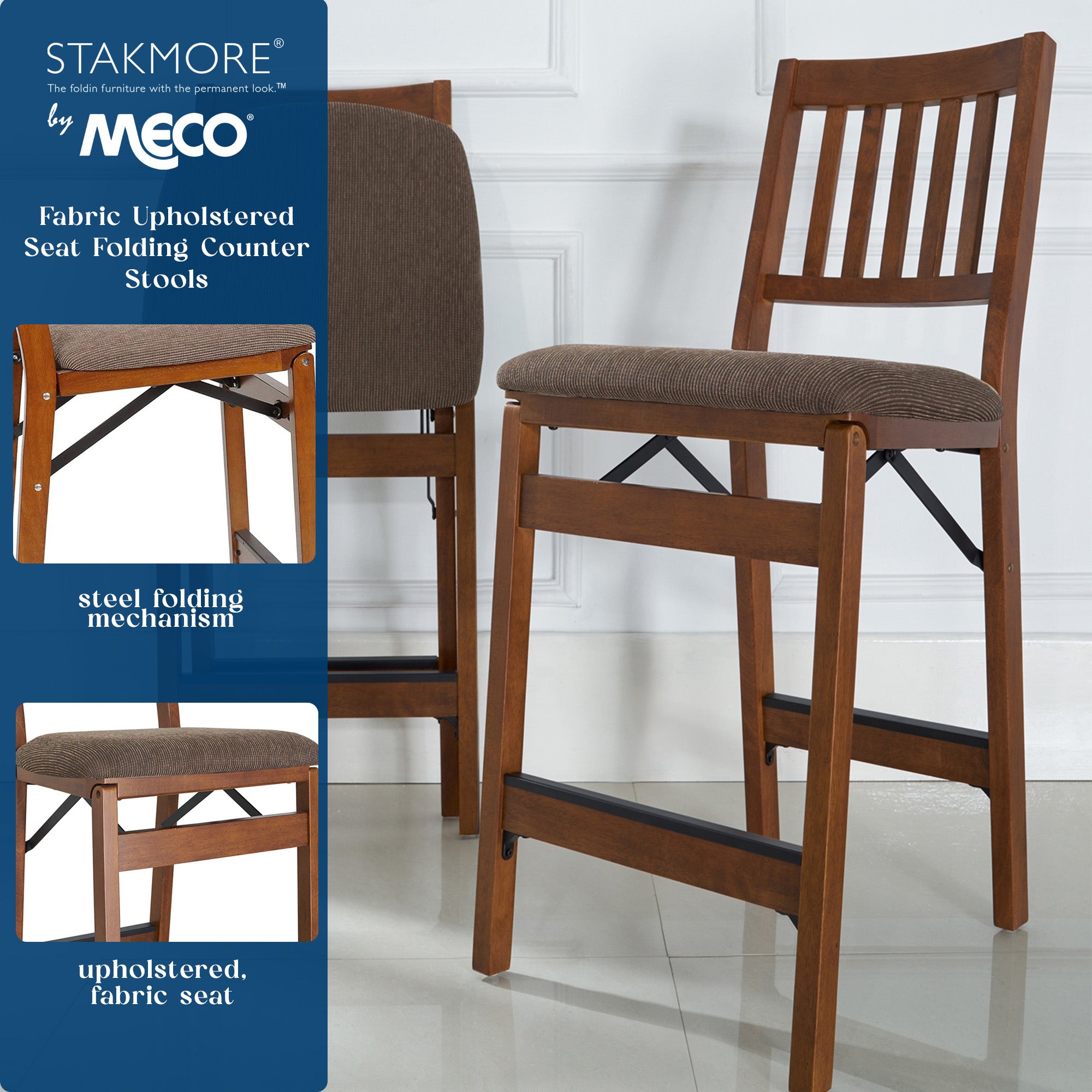 MECO Stakmore Fabric Seat Folding Counter Stools, Espresso (2 Pack) (Open Box) - VMInnovations