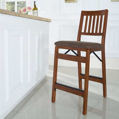 MECO Stakmore Fabric Seat Folding Counter Stools, Espresso (2 Pack) (Open Box) - VMInnovations