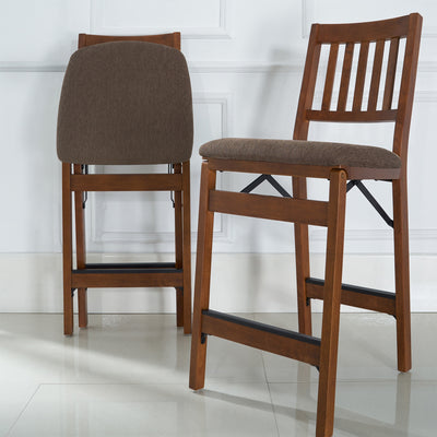 MECO Fabric Upholstered Seat Folding Counter Stools, Espresso (2 Pack) (Used)