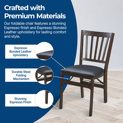 MECO Stakmore Wood Fabric Upholstered Seat Folding Chair Set, Espresso (2 Pack)