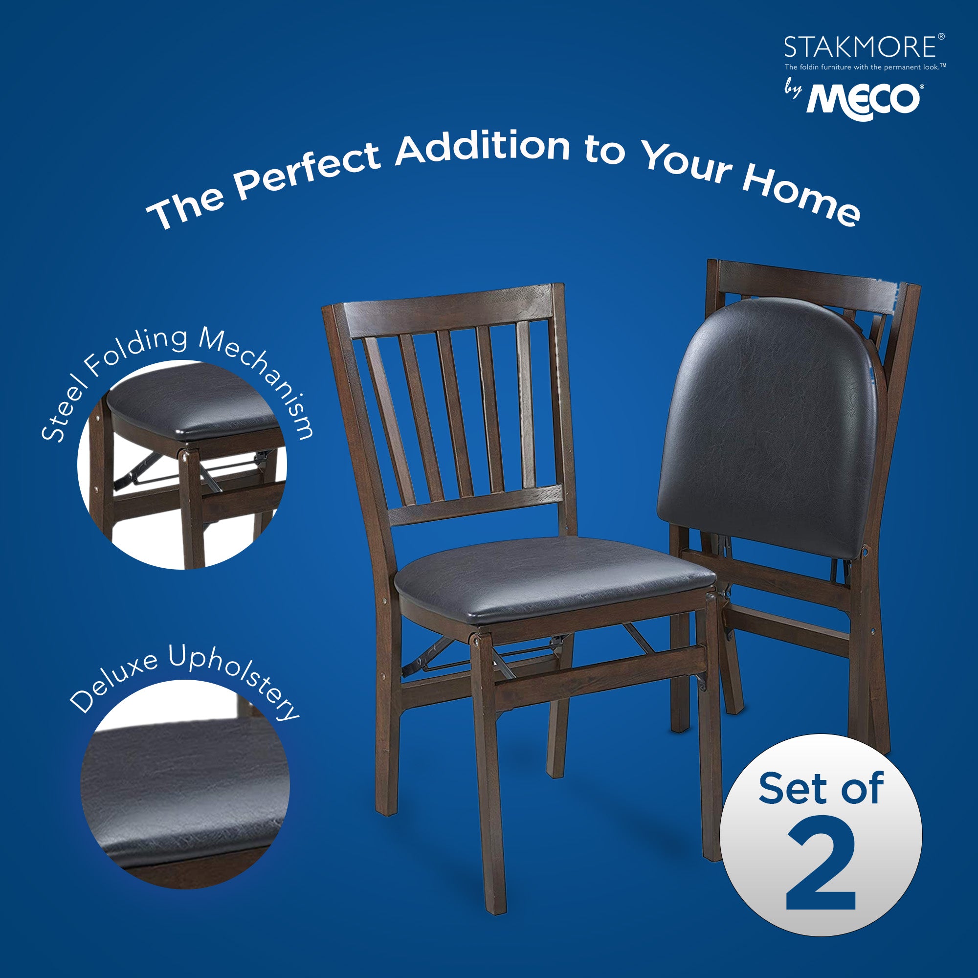 MECO Stakmore Wood Upholstered Seat Folding Chair Set, Espresso (2 Pack) (Used) - VMInnovations
